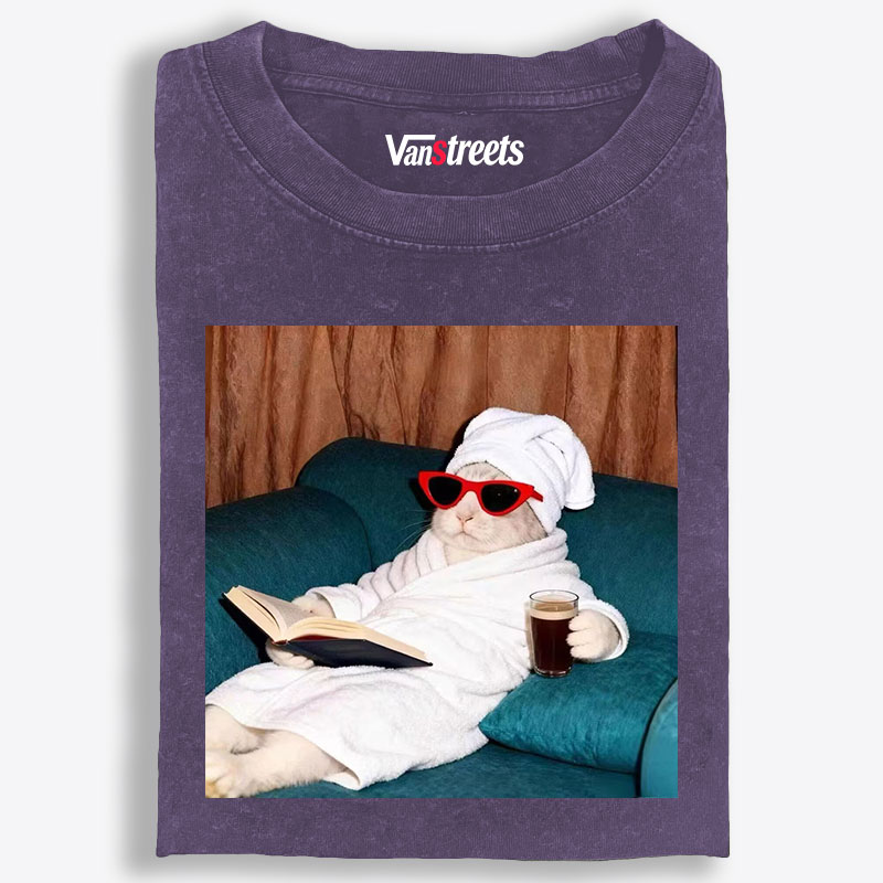 Cozy Bunny In Bathrobe Reading Book Retro Washed T-Shirt | 100% Cotton | Streetwear Essential