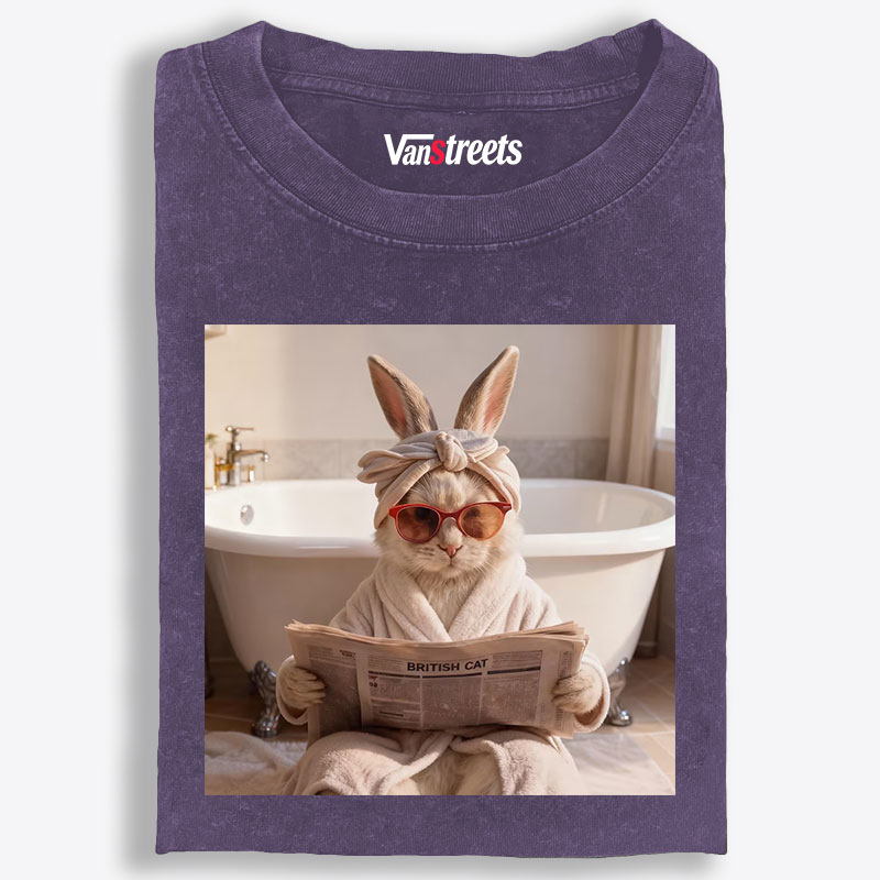 Bunny Reading Newspaper In The Bathroom Retro Washed T-Shirt | 100% Cotton | Streetwear Essential