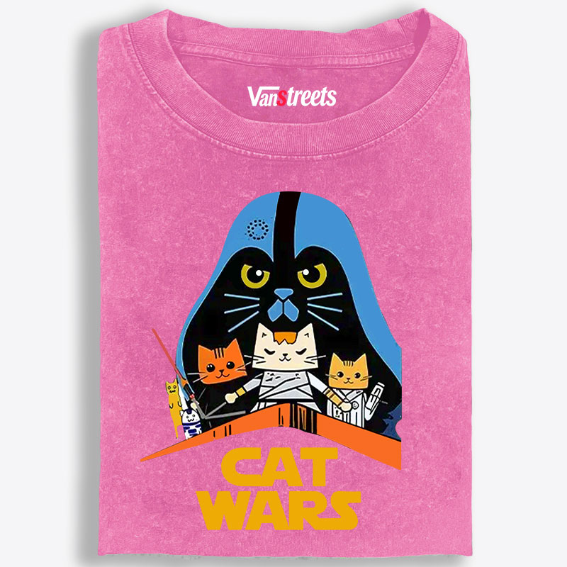 Cat Wars Graphic Retro Washed T-Shirt | 100% Cotton | Streetwear Essential