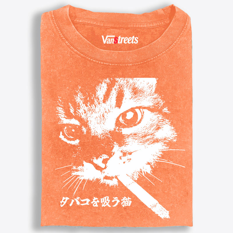 Rebel Smoker Cat Rebel Smoker CatRetro Washed T-Shirt | 100% Cotton | Streetwear Essential