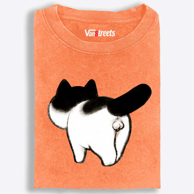 Cow Cat Butt Retro Washed T-Shirt | 100% Cotton | Streetwear Essential