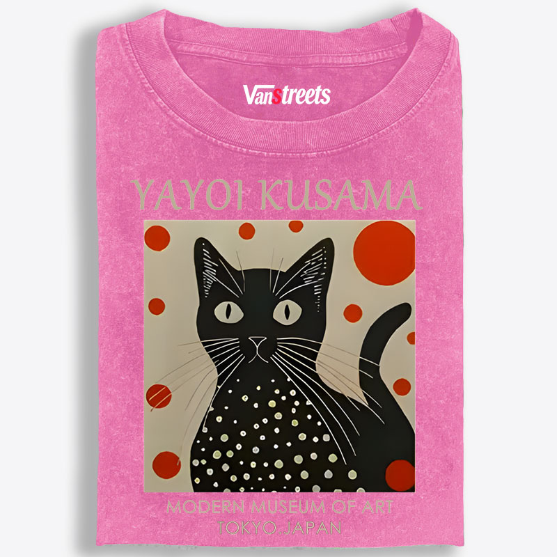 Yayoi Kusama Cat Retro Washed T-Shirt | 100% Cotton | Streetwear Essential