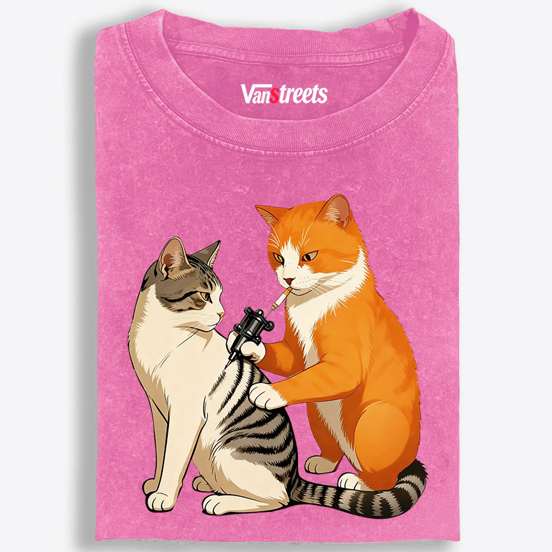 Tattoo Artist Orange Cat Retro Washed T-Shirt | 100% Cotton | Streetwear Essential