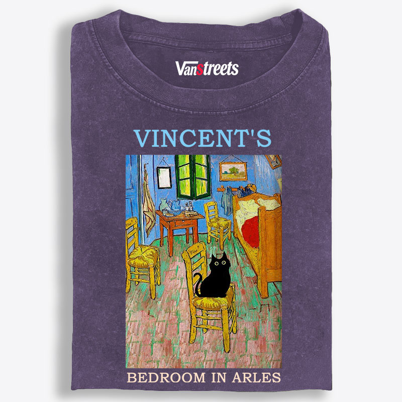 Cat in Van Gogh's Bedroom in Arles Retro Washed T-Shirt | 100% Cotton | Streetwear Essential