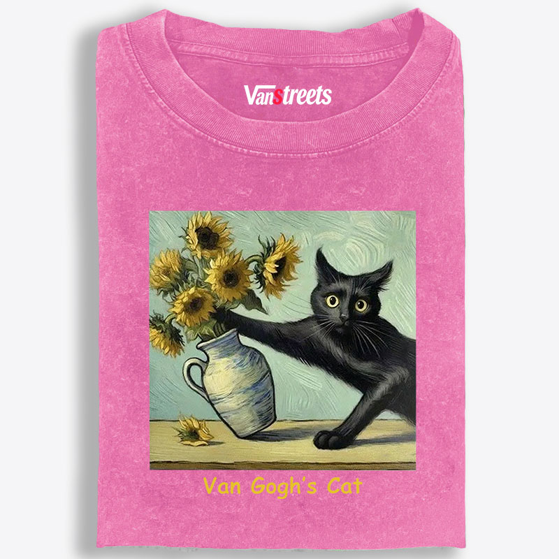 Van Gogh's Cat with Sunflowers Retro Washed T-Shirt | 100% Cotton | Streetwear Essential