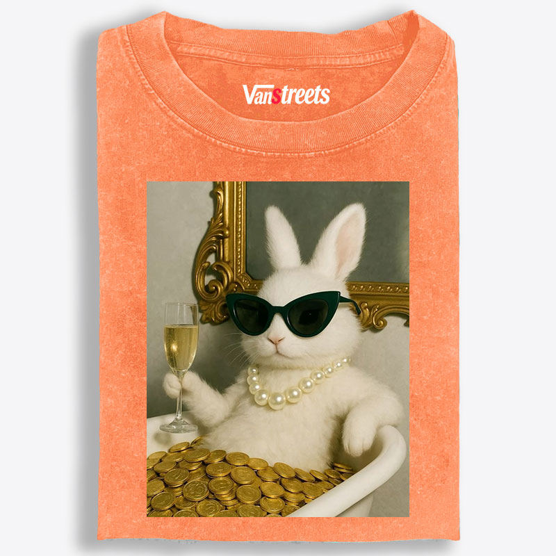 Bathtub Gold Coins Bunny Retro Washed T-Shirt | 100% Cotton | Streetwear Essential