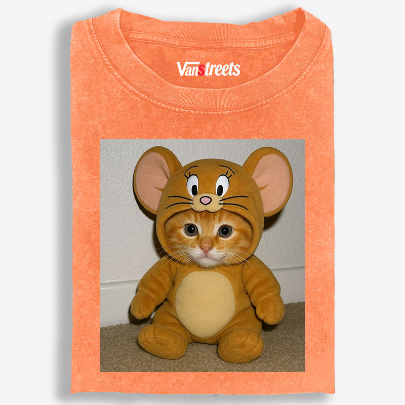 Cat Cosplay Jerry Funny Retro Washed T-Shirt | 100% Cotton | Streetwear Essential