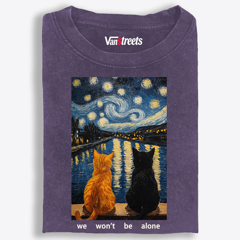 Cats in Starry Night Over the Rhône Retro Washed T-Shirt | 100% Cotton | Streetwear Essential