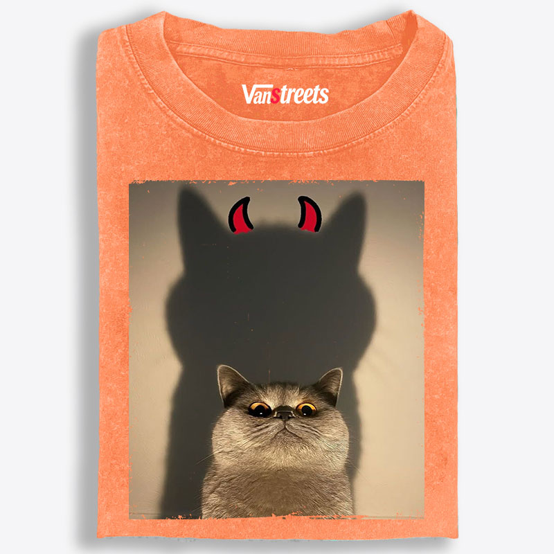 Demon Shadow Cat Meme Retro Washed T-Shirt | 100% Cotton | Streetwear Essential