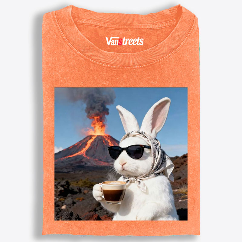 Volcano Coffee Bunny Retro Washed T-Shirt | 100% Cotton | Streetwear Essential