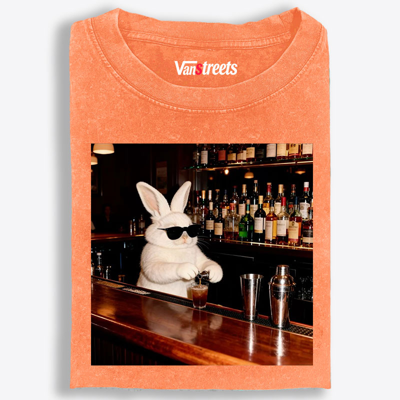 Bartender Bunny Retro Washed T-Shirt | 100% Cotton | Streetwear Essential