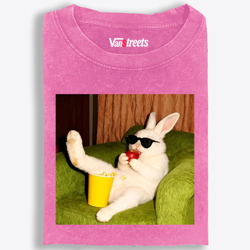 Movie Night · Cool Bunny Vibes Retro Washed T-Shirt | 100% Cotton | Streetwear Essential