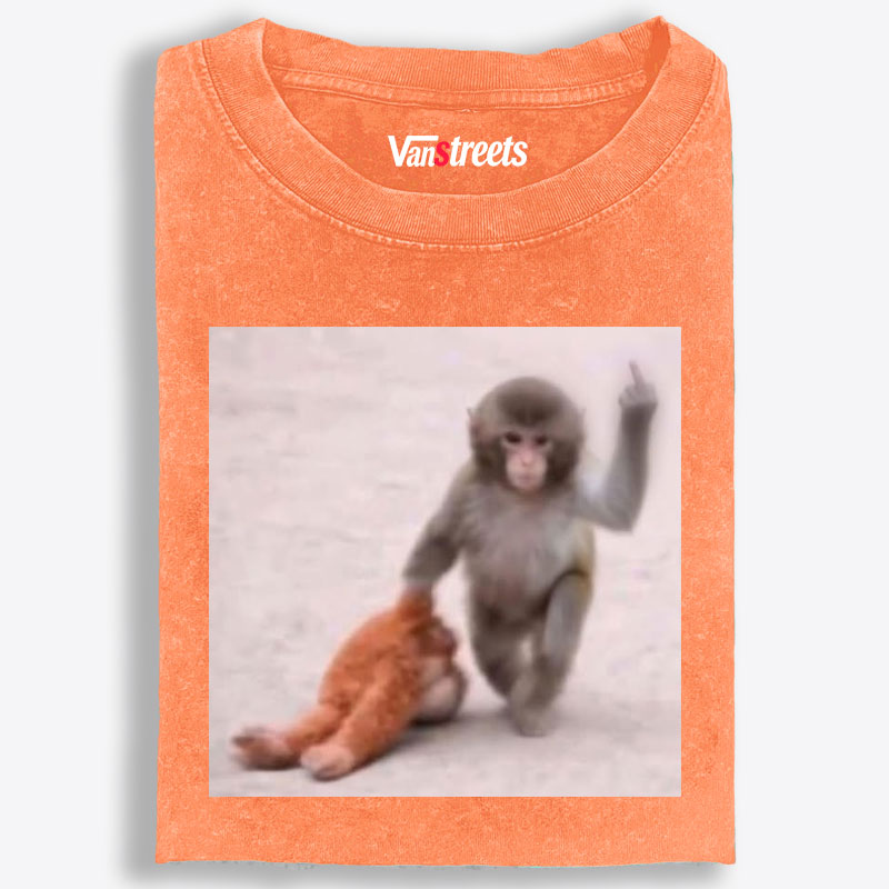 Punch-kun Monkey Meme Graphic Retro Washed T-Shirt | 100% Cotton | Streetwear Essential