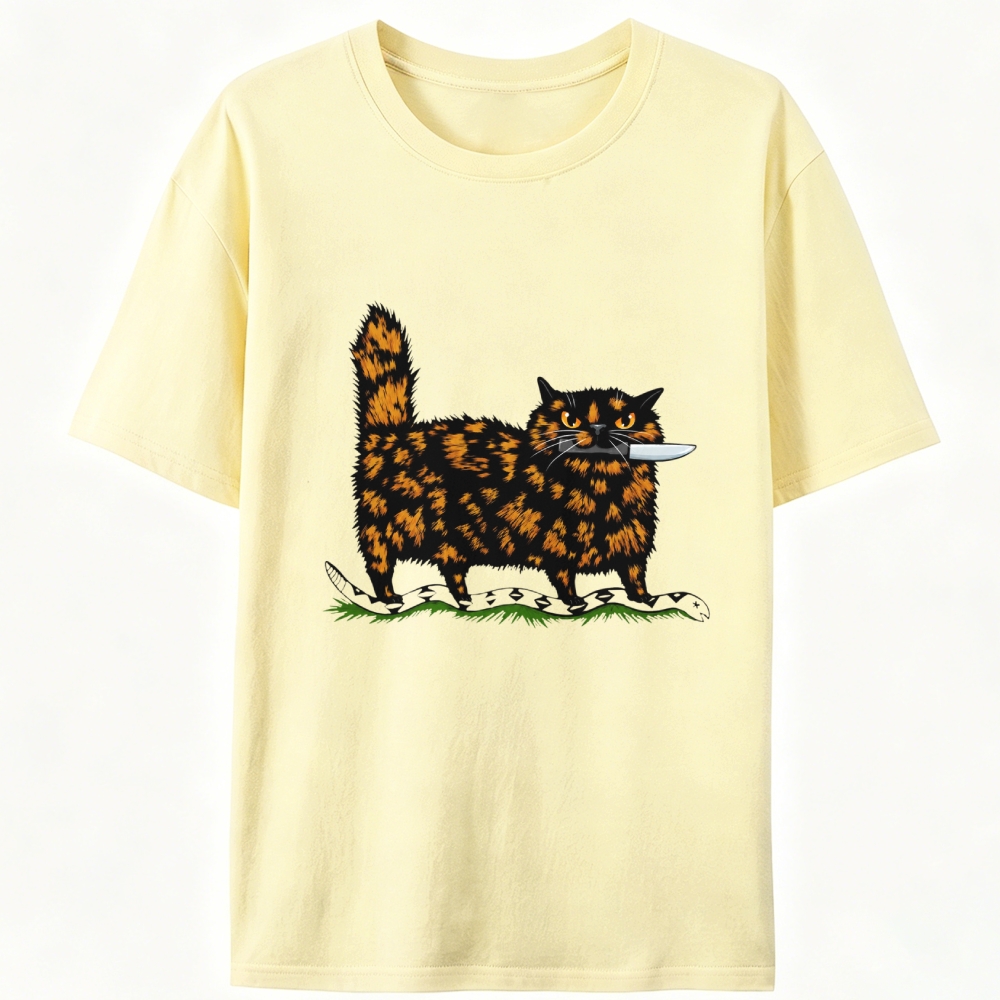 Tortoiseshell Cat With A Knife Retro Designed for Women - Slim Fit Cotton Tee