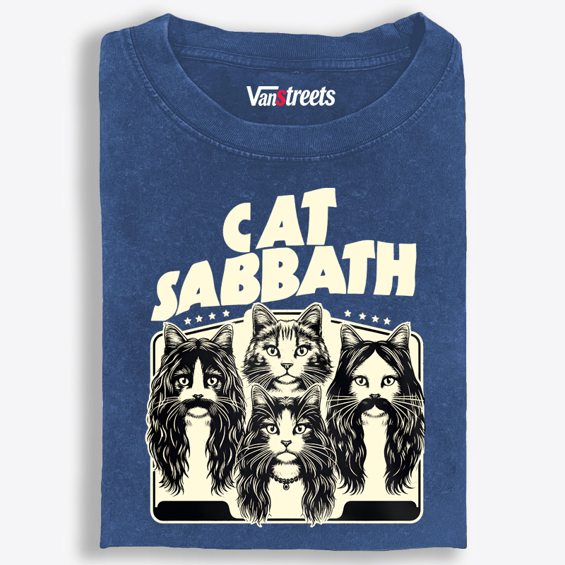 Cat Sabbath (Band Portrait) Retro Washed T-Shirt | 100% Cotton | Streetwear Essential