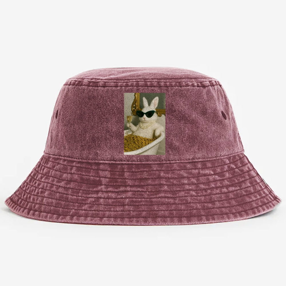 Bathtub Gold Coins Bunny Retro Vintage Washed Bucket Hat