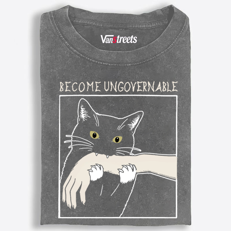 Become Ungovernable Cat Retro Washed T-Shirt | 100% Cotton | Streetwear Essential