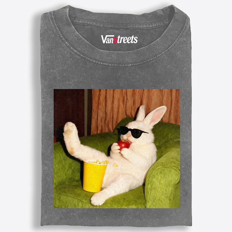 Movie Night · Cool Bunny Vibes Retro Washed T-Shirt | 100% Cotton | Streetwear Essential