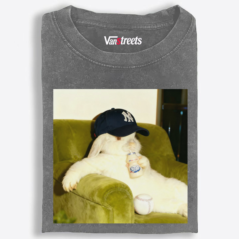 Baseball Rabbit No Bat NY Yankees Retro Washed T-Shirt | 100% Cotton | Streetwear Essential