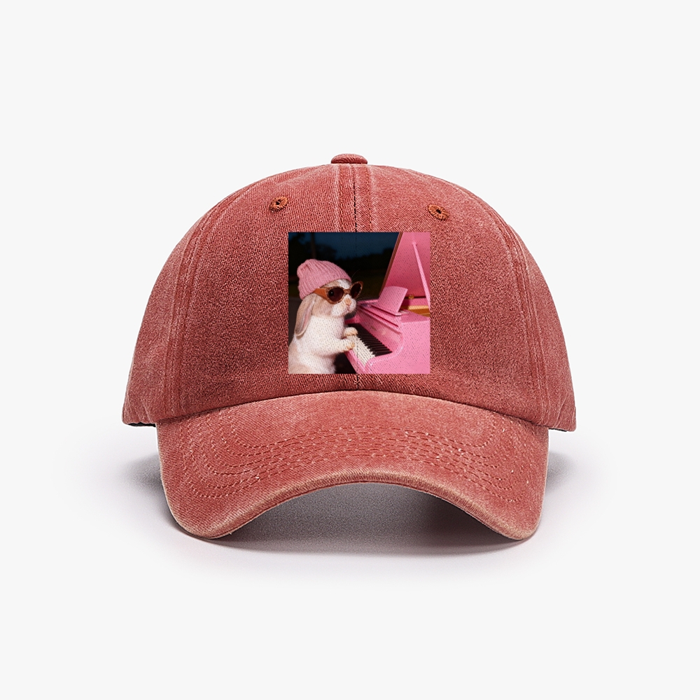 Bunny The Piano Rabbit Retro Washed Baseball Cap