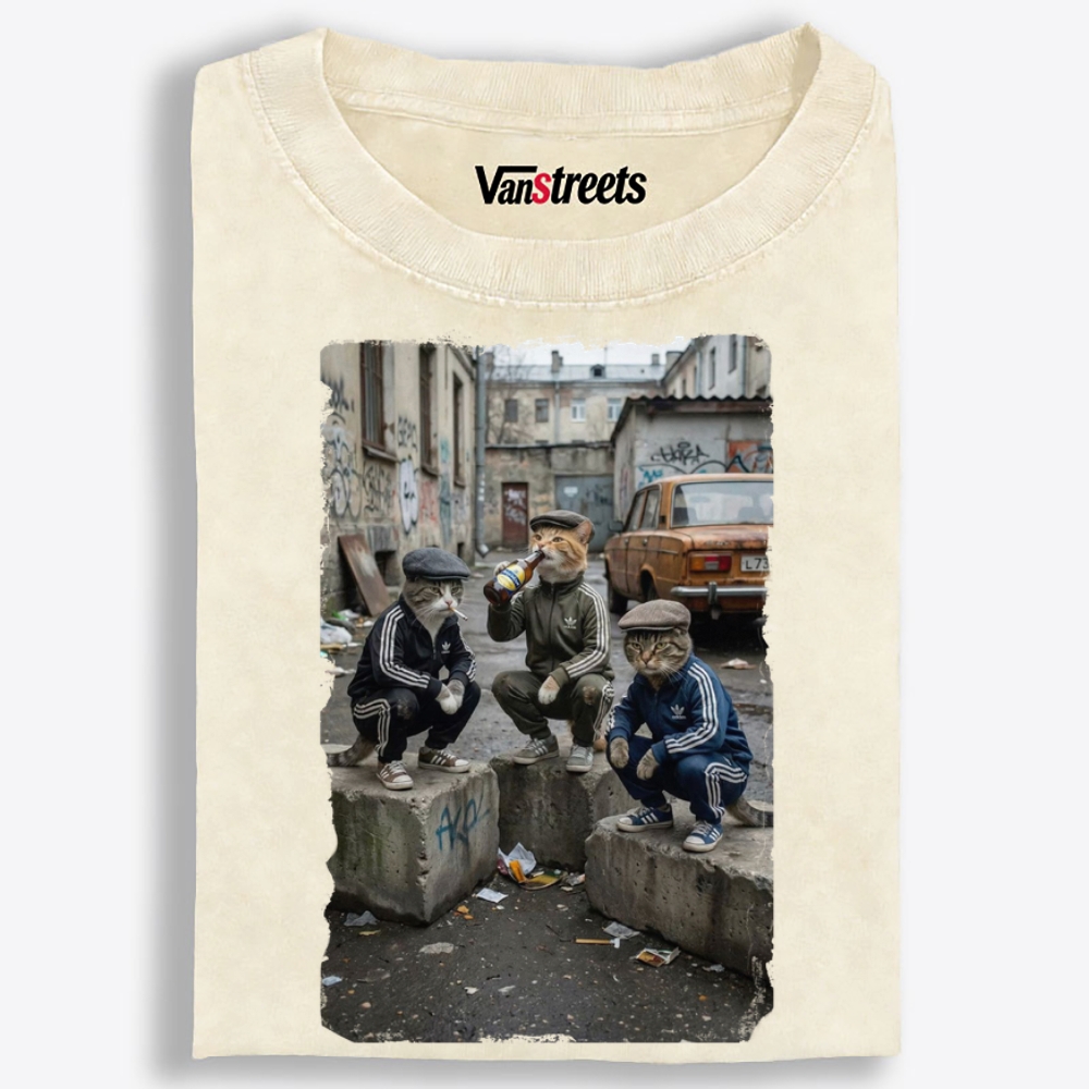 Slav Cat Crew Hardcore Retro Washed T-Shirt | 100% Cotton | Streetwear Essential