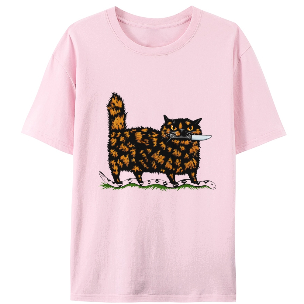 Tortoiseshell Cat With A Knife Retro Designed for Women - Slim Fit Cotton Tee