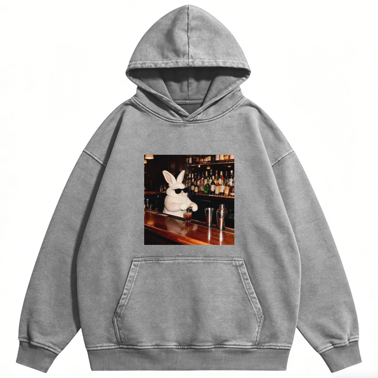 Bartender Rabbit Cool Guy Retro Washed Hoodide | 100% Cotton | Streetwear Essential