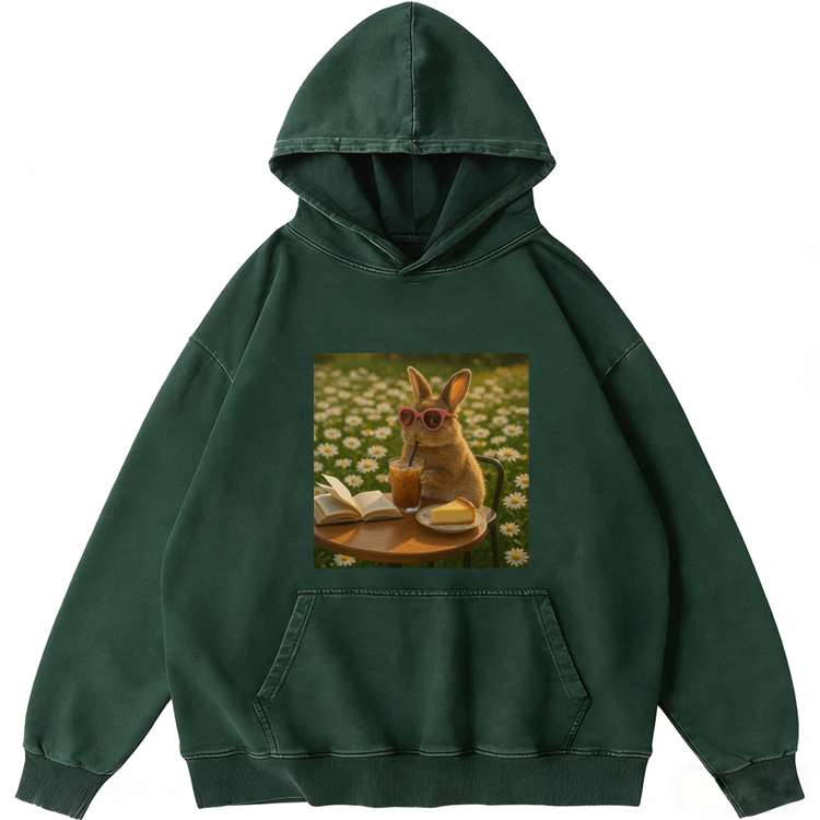 Daisy Afternoon Tea Bunny Meme Retro Washed Hoodie