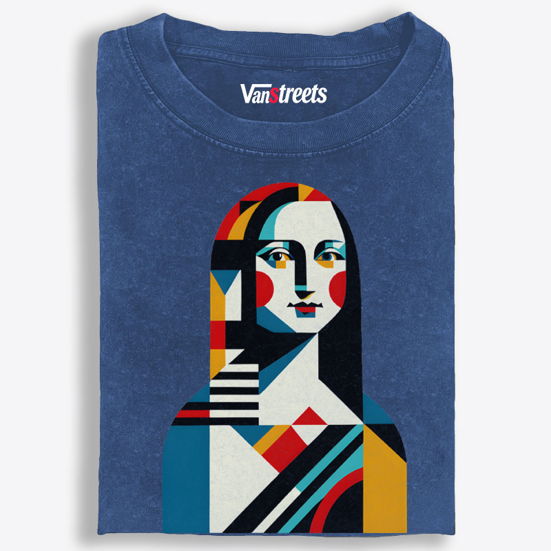 Geometric Cubist Mona Lisa Washed T-Shirt | 100% Cotton | Streetwear Essential