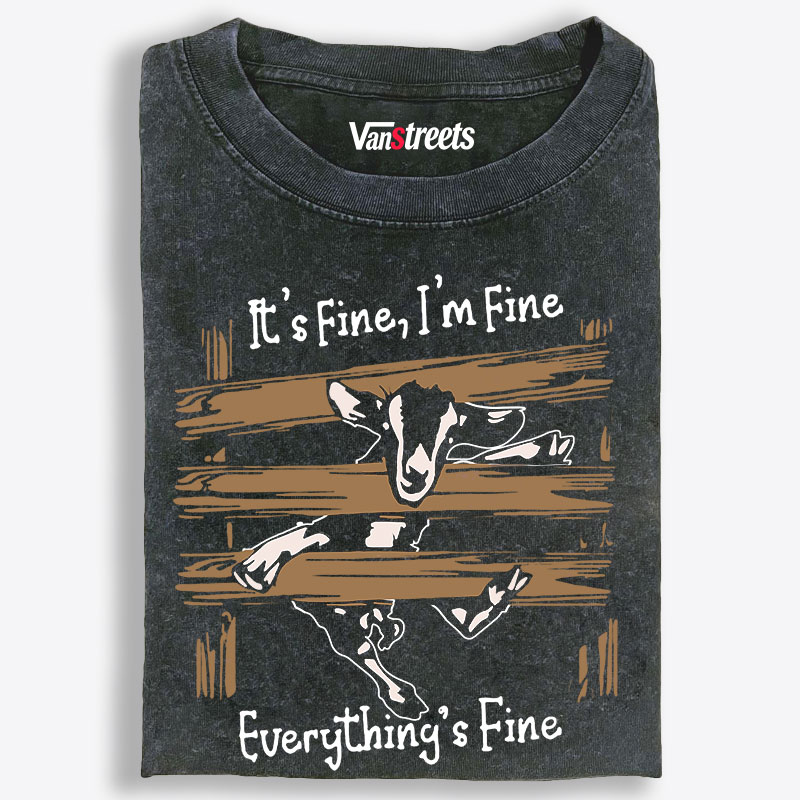 It's Fine I'm Fine Everything's Fine Goat Meme Retro Washed T-Shirt | 100% Cotton | Streetwear Essential