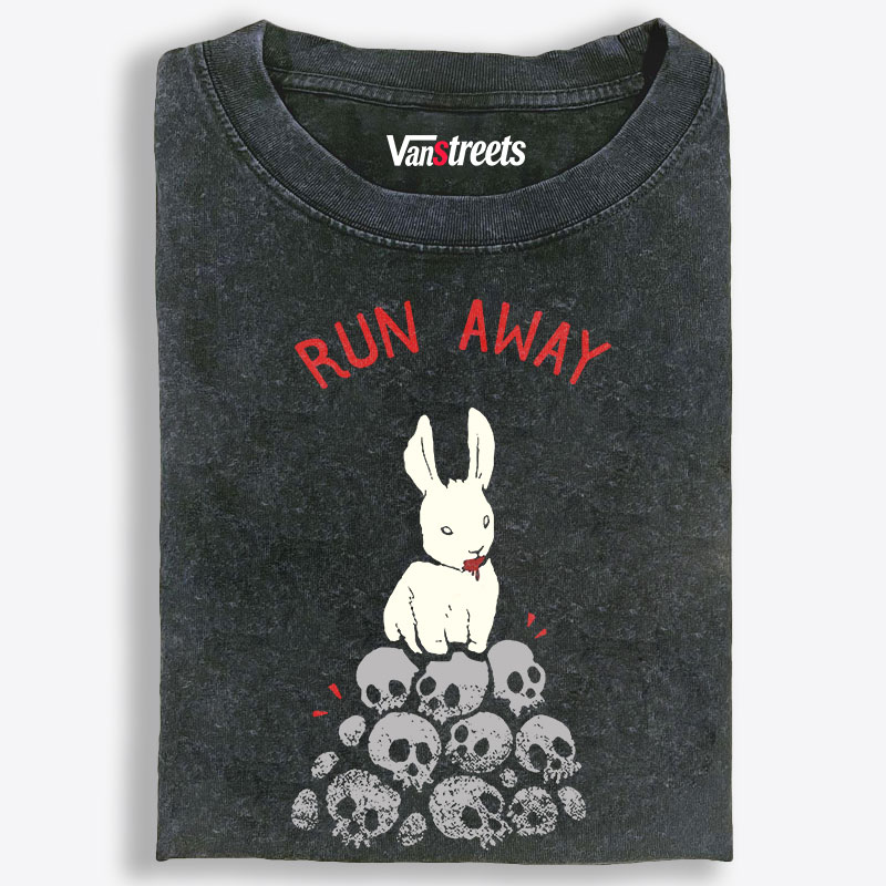 Run Away Killer Rabbit Of Caerbannog Retro Washed T-Shirt | 100% Cotton | Streetwear Essential
