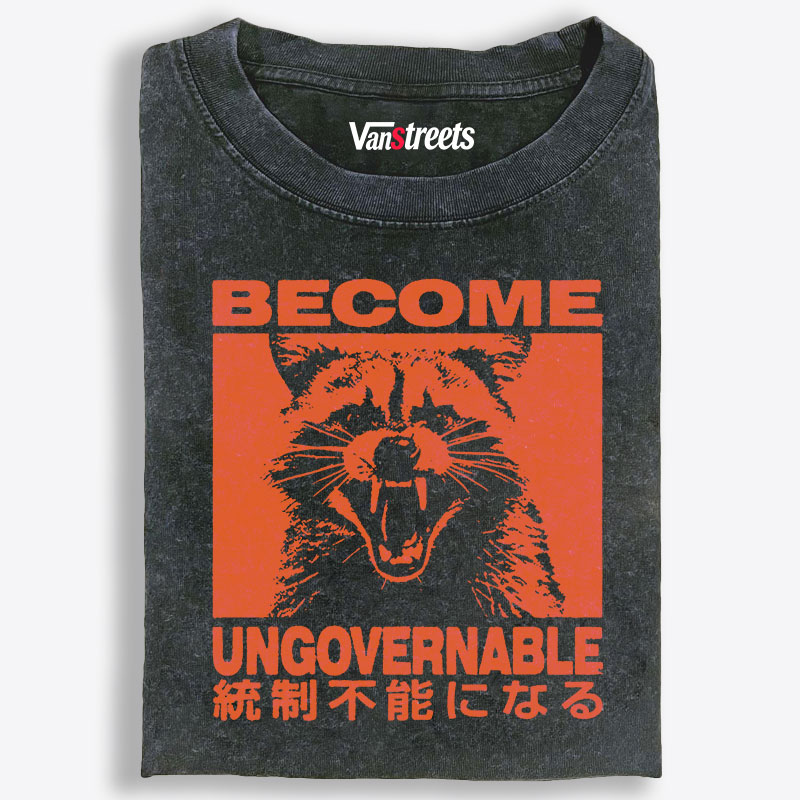 Become Ungovernable Raccoon Retro Washed T-Shirt | 100% Cotton | Streetwear Essential