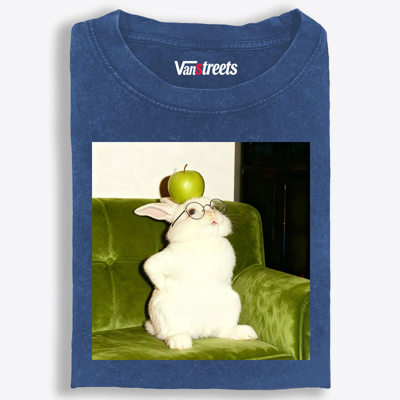 Rabbit With Apple On Head Retro Washed T-Shirt | 100% Cotton | Streetwear Essential