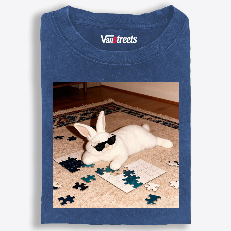 Rabbit Doing Puzzle Procrastinating Retro Washed T-Shirt | 100% Cotton | Streetwear Essential