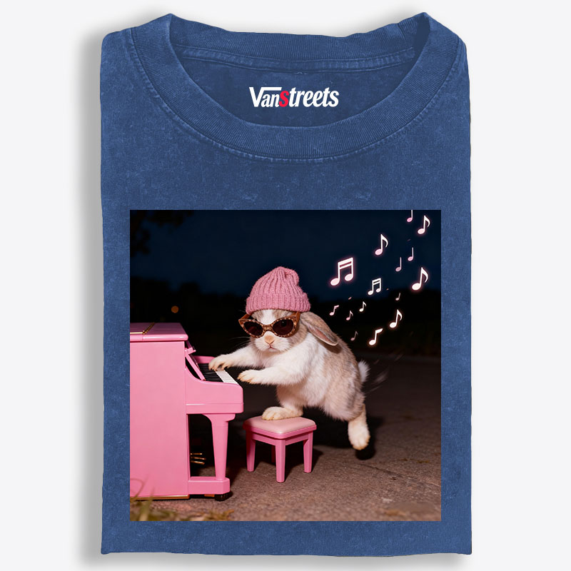 Bunny Rhythm Rabbit Retro Washed T-Shirt | 100% Cotton | Streetwear Essential