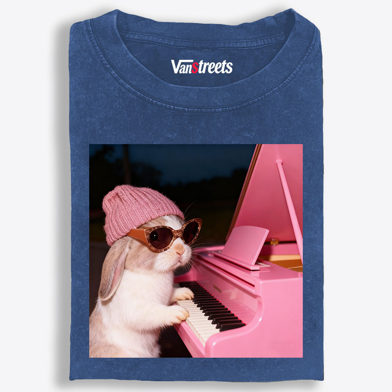 Bunny The Piano Rabbit Retro Washed T-Shirt | 100% Cotton | Streetwear Essential