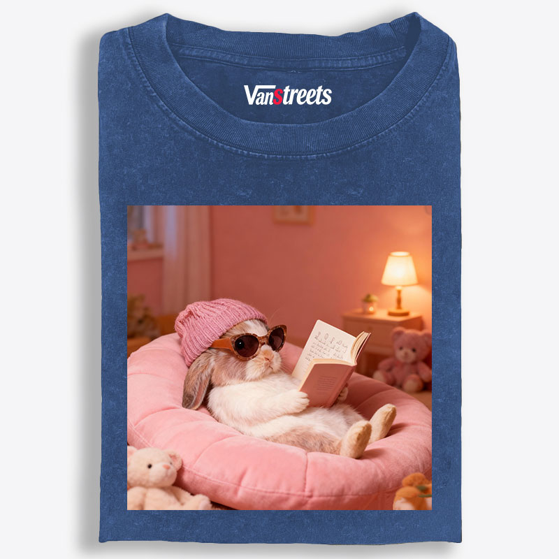 Bunny Bookish Rabbit Retro Washed T-Shirt | 100% Cotton | Streetwear Essential