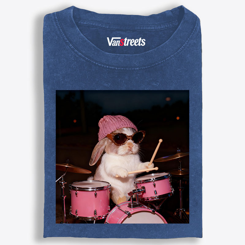 Bunny Rockin’ Bunny Retro Washed T-Shirt | 100% Cotton | Streetwear Essential