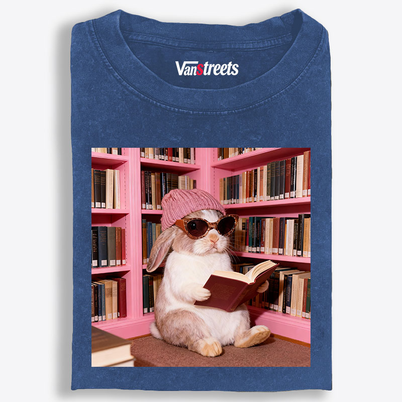 Bunny Bookish Rabbit Retro Washed T-Shirt | 100% Cotton | Streetwear Essential
