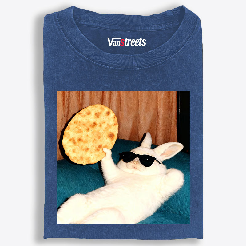 Cool Rabbit With Flatbread Meme Retro Washed T-Shirt | 100% Cotton | Streetwear Essential