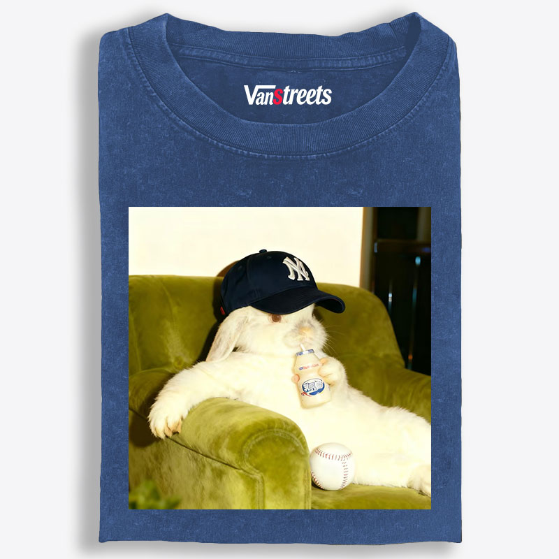 Baseball Rabbit No Bat NY Yankees Retro Washed T-Shirt | 100% Cotton | Streetwear Essential
