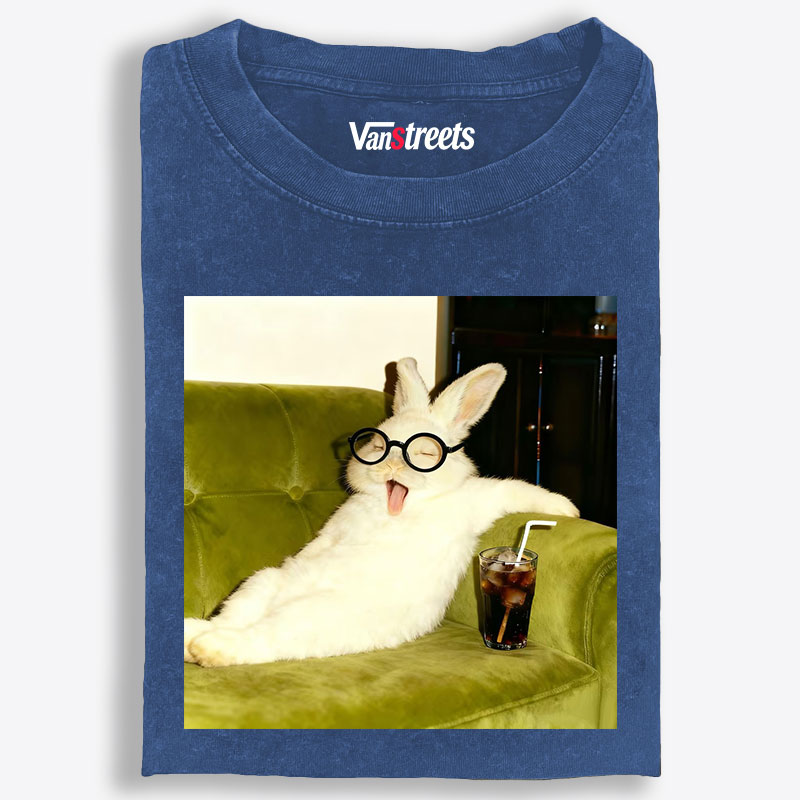 Geek Rabbit Drinking Cola Funny Retro Washed T-Shirt | 100% Cotton | Streetwear Essential