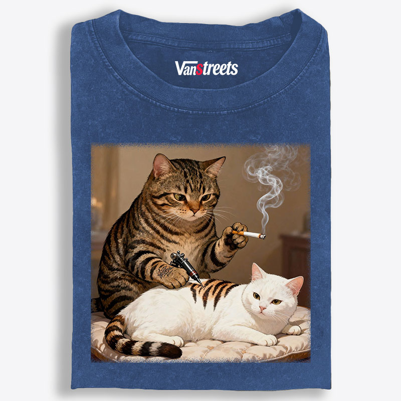 Cat Tattoo Artist Retro Washed T-Shirt | 100% Cotton | Streetwear Essential