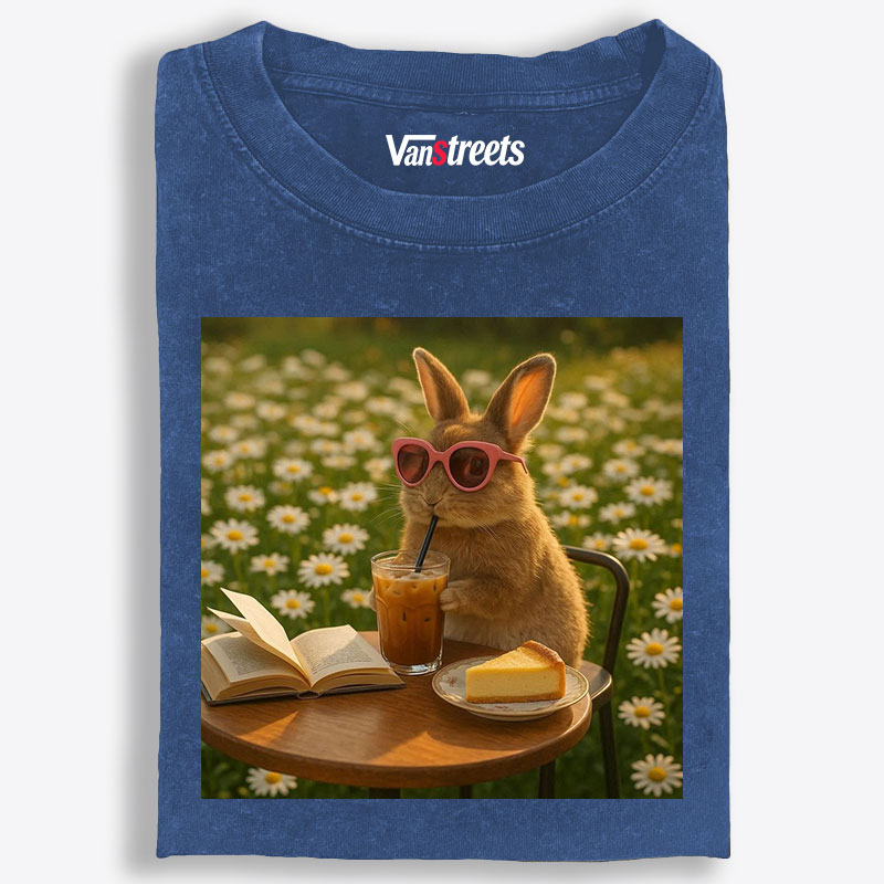 Daisy Afternoon Tea Bunny Meme Retro Washed T-Shirt | 100% Cotton | Streetwear Essential
