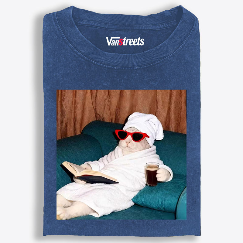 Cozy Bunny In Bathrobe Reading Book Retro Washed T-Shirt | 100% Cotton | Streetwear Essential