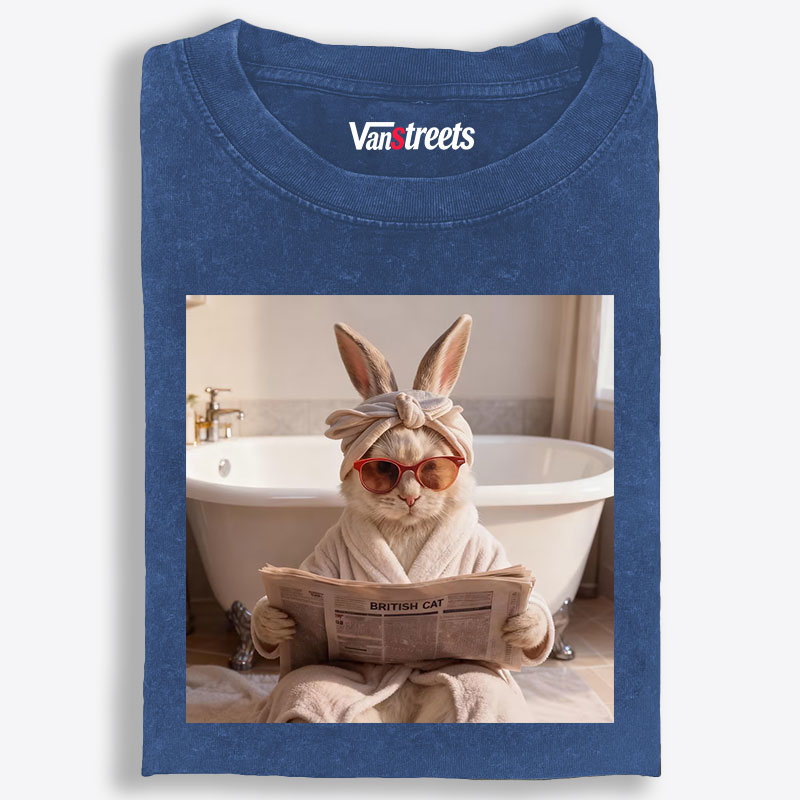 Bunny Reading Newspaper In The Bathroom Retro Washed T-Shirt | 100% Cotton | Streetwear Essential