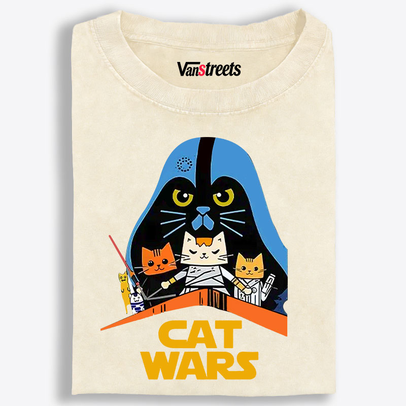 Cat Wars Graphic Retro Washed T-Shirt | 100% Cotton | Streetwear Essential