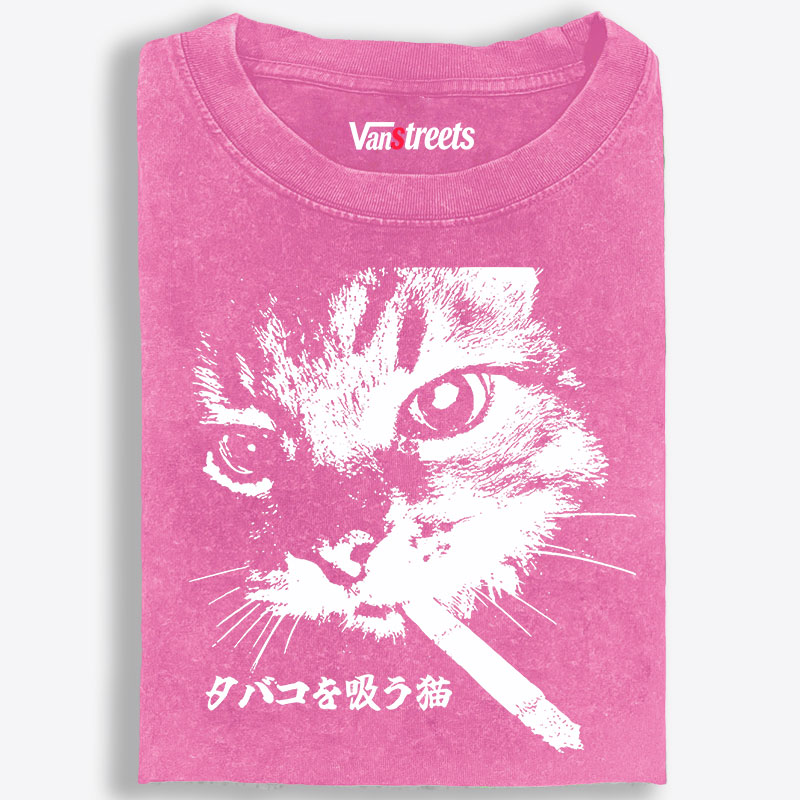 Rebel Smoker Cat Rebel Smoker CatRetro Washed T-Shirt | 100% Cotton | Streetwear Essential