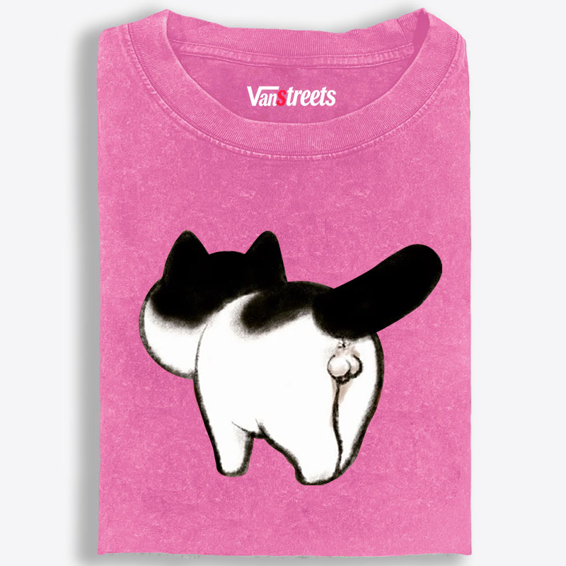 Cow Cat Butt Retro Washed T-Shirt | 100% Cotton | Streetwear Essential