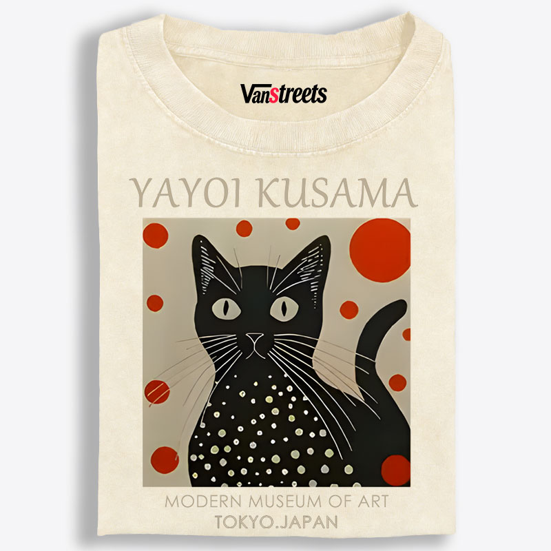 Yayoi Kusama Cat Retro Washed T-Shirt | 100% Cotton | Streetwear Essential